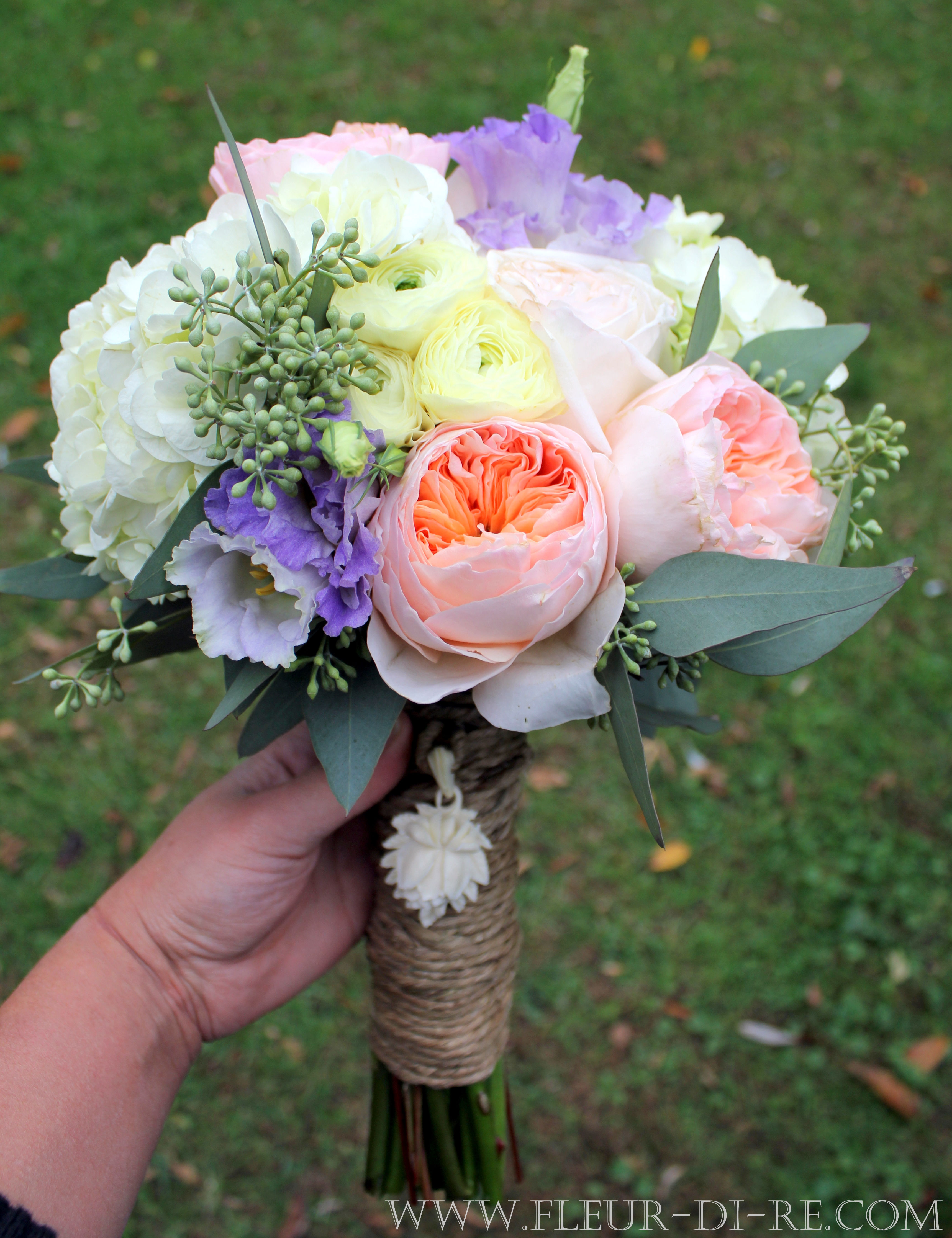 White, Peach and Lavender Bridal Bouquet